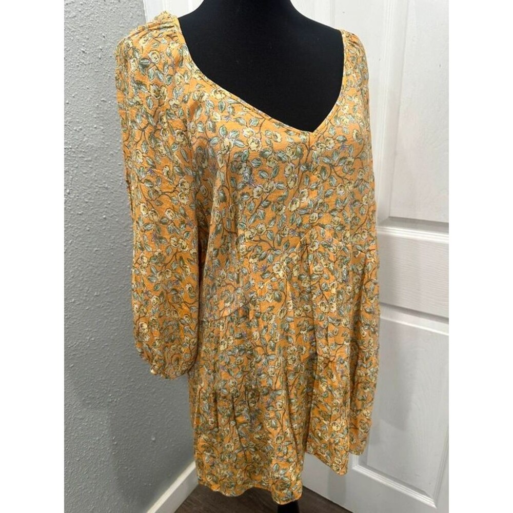Size 3X Runs Small Like XL Boho Floral Pullover Tunic Top 3/4 Elastic Sleeve